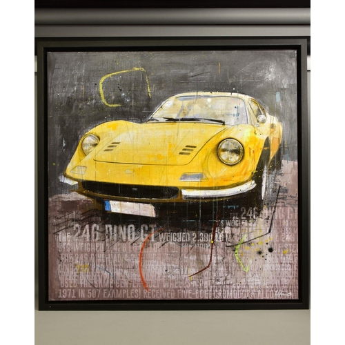 422 - MARKUS HAUB (GERMAN 1972) 'YELLOW 246 DINO GT' a Ferrari sports car, signed bottom right and verso, ... 