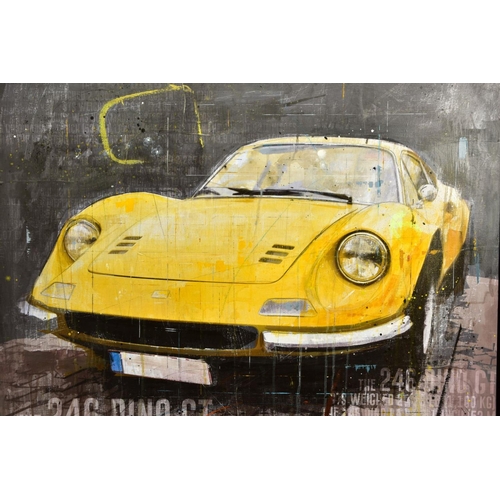 422 - MARKUS HAUB (GERMAN 1972) 'YELLOW 246 DINO GT' a Ferrari sports car, signed bottom right and verso, ... 