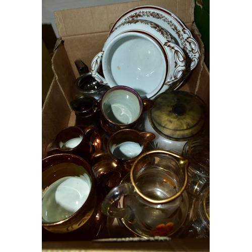 438 - THREE BOXES AND LOOSE CERAMICS AND GLASS WARES, to include Spode 'The Antique Golf Series' Plate No.... 