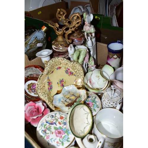 438 - THREE BOXES AND LOOSE CERAMICS AND GLASS WARES, to include Spode 'The Antique Golf Series' Plate No.... 