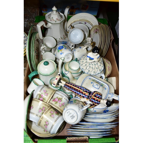 455 - SIX BOXES OF CERAMICS AND GLASSWARES, to include three 19th century Wedgwood majolica plates, impres... 