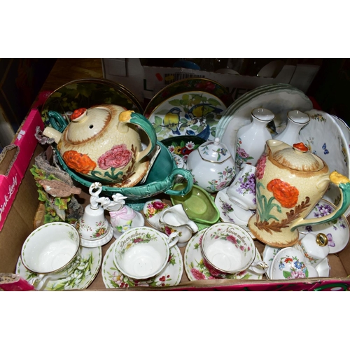 456 - FOUR BOXES OF CERAMICS AND GLASS to include Sadler gold lustre striped tea pot (some wear to gilding... 