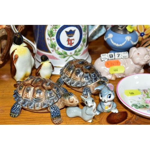 466 - SIXTEEN CERAMICS ITEMS, to include Pendelfin rabbit 'Birdie' (no.1040552), height 10cm, Lomonosov ti... 