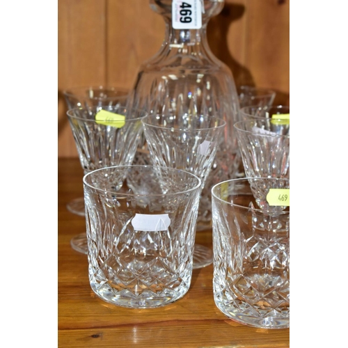 469 - WATERFORD CRYSTAL DECANTER, SIX GLASSES AND TWO TUMBLERS, decanter and glasses are in the 'Tramore' ... 