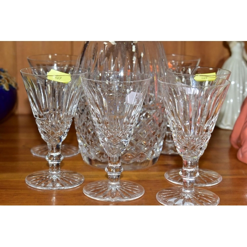 469 - WATERFORD CRYSTAL DECANTER, SIX GLASSES AND TWO TUMBLERS, decanter and glasses are in the 'Tramore' ... 