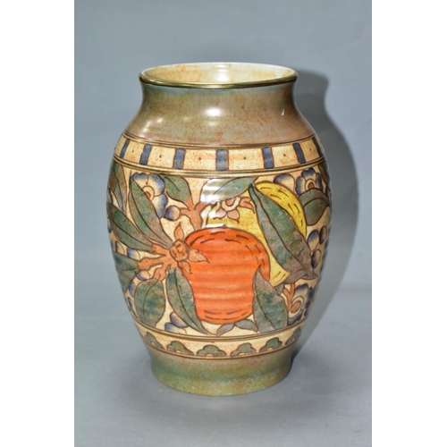 476 - A CHARLOTTE RHEAD BURSLEY WARE VASE in the 'Oranges and Lemons' pattern, TL5, printed and painted ma... 