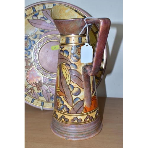 478 - TWO PIECES OF CHARLOTTE RHEAD BURSLEY WARE, comprising a jug in 'Oranges and Lemons' pattern TL5, he... 