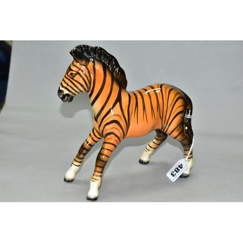 483 - A BESWICK ZEBRA, first version in tan colourway with black stripes, Model No 845A height 18.4cm (Con... 