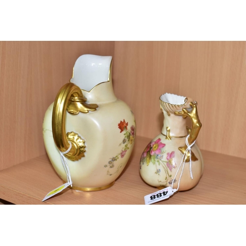 488 - TWO ROYAL WORCESTER BLUSH IVORY JUGS, comprising one flat back jug (shape No 1094) height 15cm and 1... 