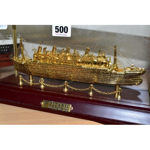 500 - TWO MODERN MODELS OF THE TITANIC, once in glass case, 35.5cm x 17cm x 12.5cm including case, ship is... 