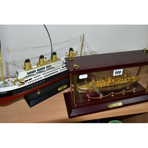 500 - TWO MODERN MODELS OF THE TITANIC, once in glass case, 35.5cm x 17cm x 12.5cm including case, ship is... 