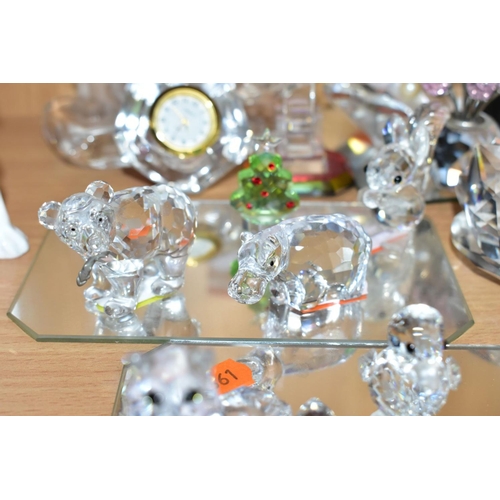 503 - TWENTY THREE SWAROVSKI AND OTHER CRYSTAL FIGURES, to include cat and three kittens set with ball, du... 