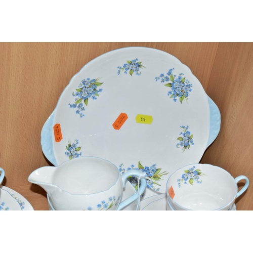 514 - TWENTY ONE PIECES OF SHELLEY FORGET-ME-NOT PATTERNED (2394) BONE CHINA TEAWARES, comprising milk jug... 