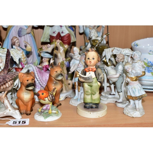 515 - A COLLECTION OF LATE 19TH AND 20TH CENTURY CONTINENTAL MOSTLY FIGURAL CERAMICS, including Goebel dog... 