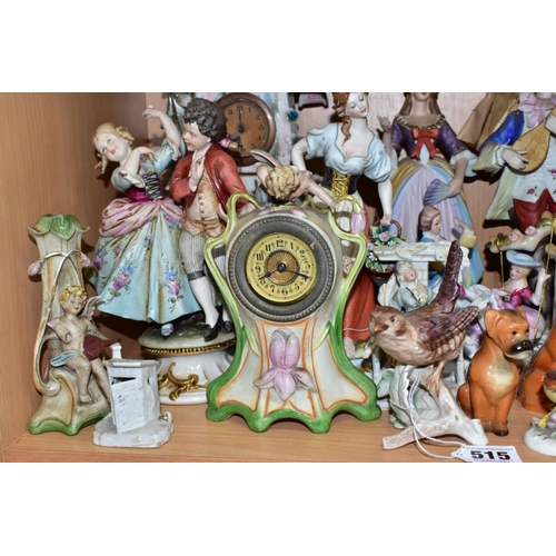 515 - A COLLECTION OF LATE 19TH AND 20TH CENTURY CONTINENTAL MOSTLY FIGURAL CERAMICS, including Goebel dog... 