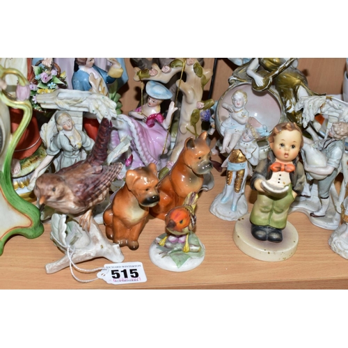 515 - A COLLECTION OF LATE 19TH AND 20TH CENTURY CONTINENTAL MOSTLY FIGURAL CERAMICS, including Goebel dog... 