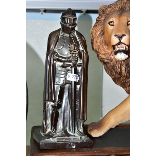 516 - THE FRANKLIN MINT 'MONARCH OF THE SERENGETI CERAMIC LION FIGURINE, TOGETHER WITH A BRONZED METAL TAB... 