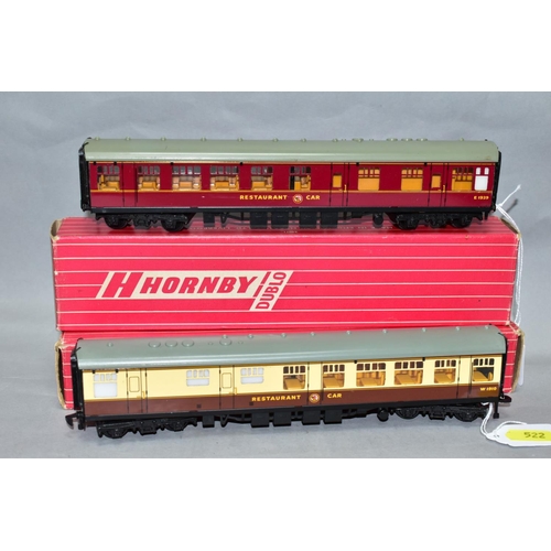 522 - TWO BOXED HORNBY DUBLO B.R. MK1 RESTAURANT CARS, No E1939, B.R maroon livery (4071) and W1910, B.R b... 