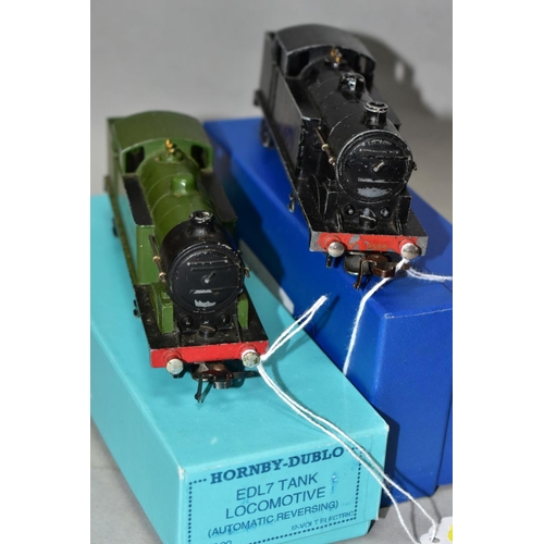 526 - TWO BOXED HORNBY DUBLO CLASS N2 TANK LOCOMOTIVES, No. 9596, L.N.E.R black livery (EDL7) and No. 9596... 