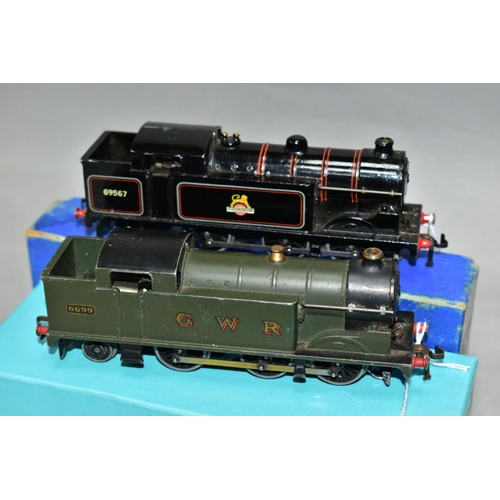 527 - TWO BOXED HORNBY DUBLO CLASS N2 TANK LOCOMOTIVES, No. 6699, G.W.R green livery (EDL7) and No. 69567,... 