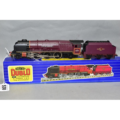 530 - TWO BOXED HORNBY DUBLO DUCHESS CLASS LOCOMOTIVES 'City of Liverpool' No. 46247, B.R. Lined maroon li... 