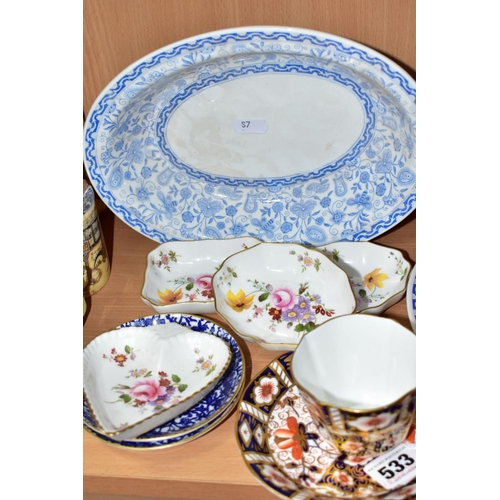 533 - THIRTEEN PIECES OF ASSORTED ROYAL CROWN DERBY, comprising a 2451 Imari pattern cup and saucer, sauce... 