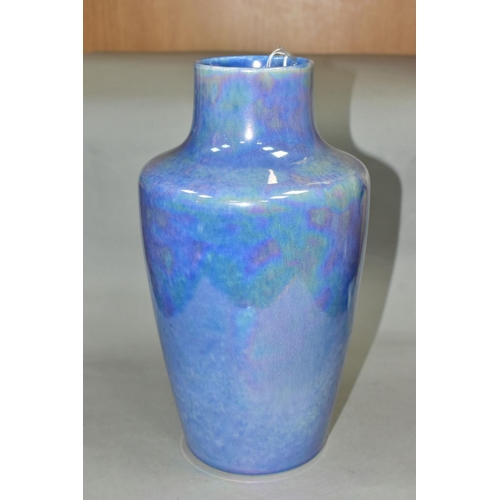 538 - A RUSKIN POTTERY SHOULDERED VASE OF TAPERING FORM, with mottled lavender lustre glaze, impressed mar... 