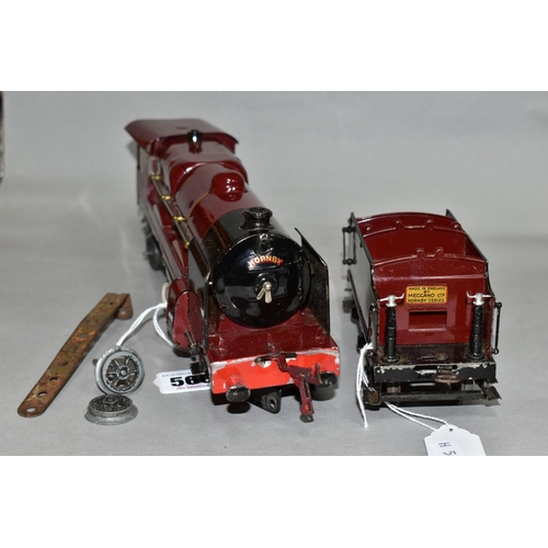 560 - A PART BOXED HORNBY RAILWAY 0 GAUGE ROYAL SCOT LOCOMOTIVE AND TENDER, No. 6100, L.M.S lined maroon l... 