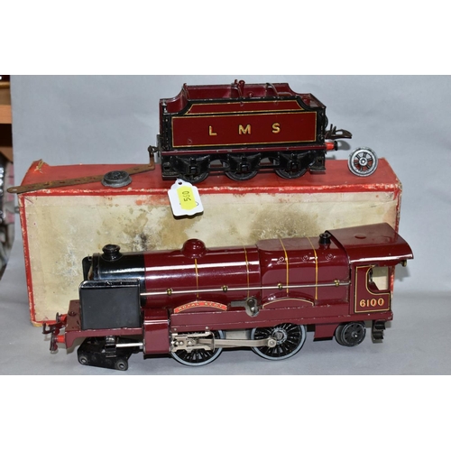 560 - A PART BOXED HORNBY RAILWAY 0 GAUGE ROYAL SCOT LOCOMOTIVE AND TENDER, No. 6100, L.M.S lined maroon l... 