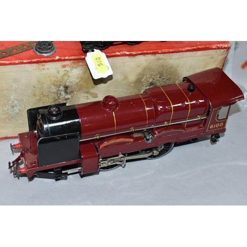 560 - A PART BOXED HORNBY RAILWAY 0 GAUGE ROYAL SCOT LOCOMOTIVE AND TENDER, No. 6100, L.M.S lined maroon l... 