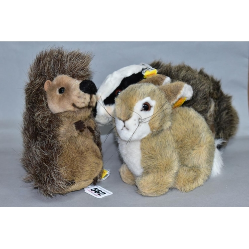 562 - THREE UNBOXED MODERN STEIFF SOFT TOYS, Hedgehog No. 1677/14, Badger No. 1840/26 and a Rabbit No. 297... 