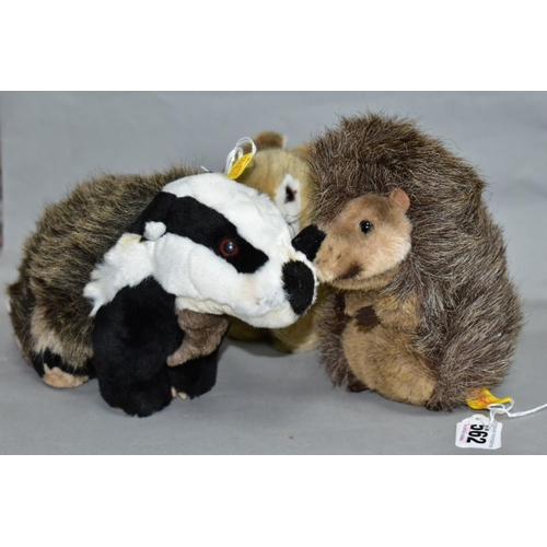 562 - THREE UNBOXED MODERN STEIFF SOFT TOYS, Hedgehog No. 1677/14, Badger No. 1840/26 and a Rabbit No. 297... 