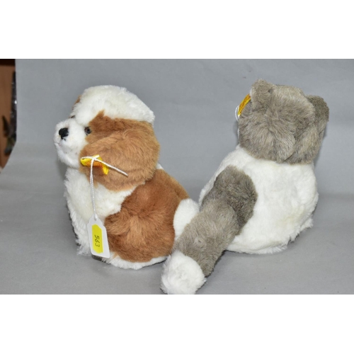 563 - TWO UNBOXED MODERN STEIFF SOFT TOYS, grey and white plush Cat, No. 2926/16 and brown and white Dog, ... 