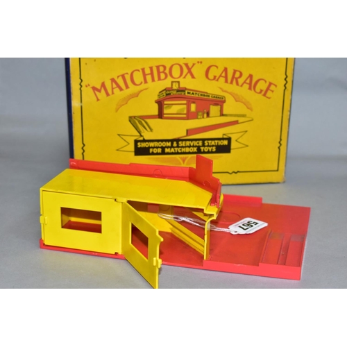 567 - A BOXED MATCHBOX GARAGE SHOWROOM AND SERIVCE STATION, No. MG1, red base and roof sign, yellow buildi... 