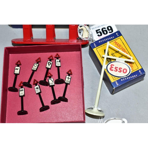 569 - TWO BOXED MOKO LESNEY MATCHBOX SERIES ACCESSORY PACKS, ESSO Petrol Pump Set, No.1 and Road Signs Set... 