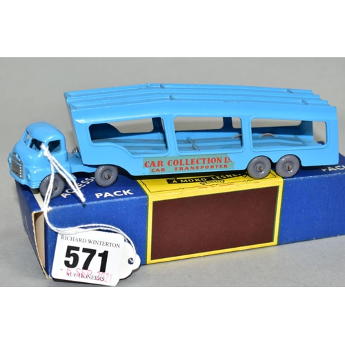 571 - A BOXED MOKO LESNEY MATCHBOX SERIES BEDFORD CAR TRANSPORTER ACCESSORY PACK No.2, blue livery, grey p... 