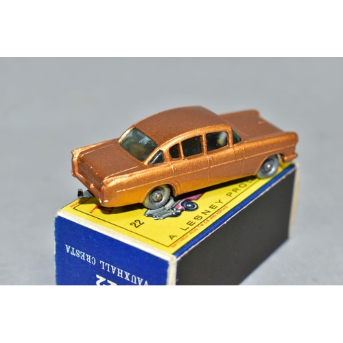 573 - A BOXED MATCHBOX 1-75 SERIES 1958 VAUXHALL CRESTA, No.22, metallic gold body, silver plastic wheels,... 