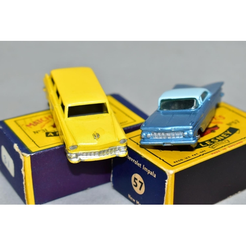 574 - TWO BOXED MATCHBOX 1-75 SERIES CARS, Ford Station Wagon, No.31, yellow body, grey plastic wheels and... 