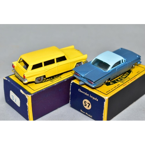 574 - TWO BOXED MATCHBOX 1-75 SERIES CARS, Ford Station Wagon, No.31, yellow body, grey plastic wheels and... 