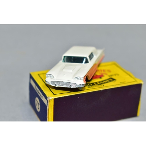 575 - A BOXED MATCHBOX 1-75 SERIES FORD THUNDERBIRD, No.75, cream body, peach side panels, blue base, silv... 