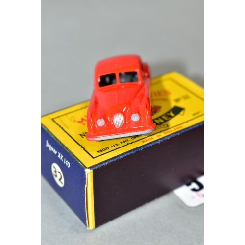 579 - A BOXED MATCHBOX 1-75 SERIES JAGUAR XK 140, No.32, bright orange red body, silver trim, knobbly grey... 