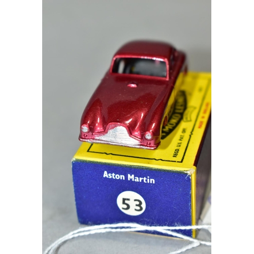 580 - A BOXED MATCHBOX 1-75 SERIES ASTON MARTIN DB2-4 MK1, No.53, metallic red body, silver trim, knobbly ... 