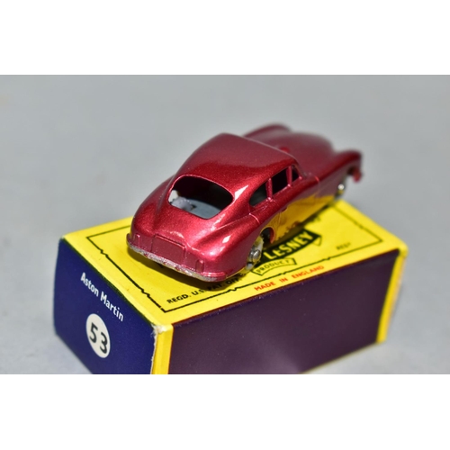 580 - A BOXED MATCHBOX 1-75 SERIES ASTON MARTIN DB2-4 MK1, No.53, metallic red body, silver trim, knobbly ... 