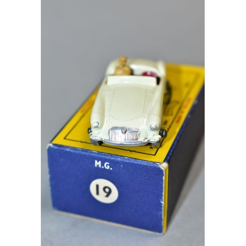 581 - A BOXED MATCHBOX 1-75 SERIES M.G. MGA SPORTS CAR, No.19, off white body, red interior, tan driver, s... 