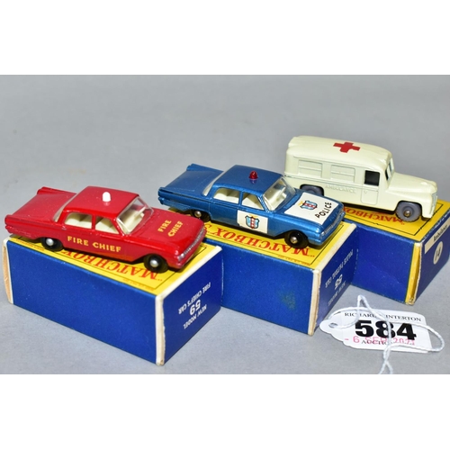 584 - THREE BOXED MATCHBOX 1-75 SERIES EMERGENCY VEHICLES, Daimler Ambulance, No.14, second type larger ve... 