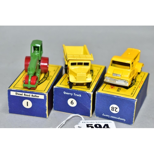 594 - THREE BOXED MATCHBOX 1-75 SERIES VEHICLES, Aveling Barford Diesel Road Roller, No. 1, third type, da... 