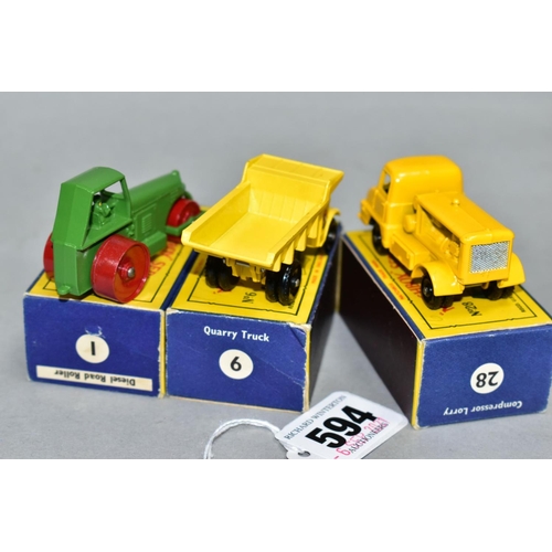 594 - THREE BOXED MATCHBOX 1-75 SERIES VEHICLES, Aveling Barford Diesel Road Roller, No. 1, third type, da... 