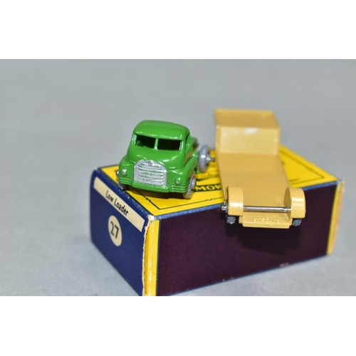 597 - A BOXED MATCHBOX 1-75 SERIES BEDFORD ARTICULATED LOW LOADER, NO. 27, second type with dark green cab... 