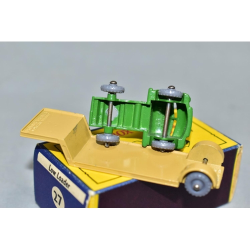 597 - A BOXED MATCHBOX 1-75 SERIES BEDFORD ARTICULATED LOW LOADER, NO. 27, second type with dark green cab... 