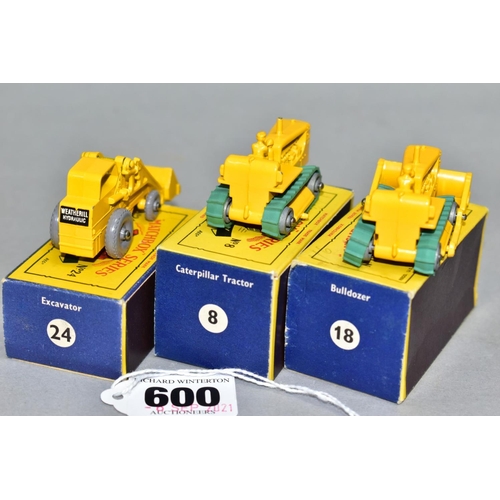 600 - THREE BOXED MATCHBOX 1-75 SERIES VEHICLES, Caterpillar Tractor, No.8, Caterpillar Bulldozer, No.18 a... 